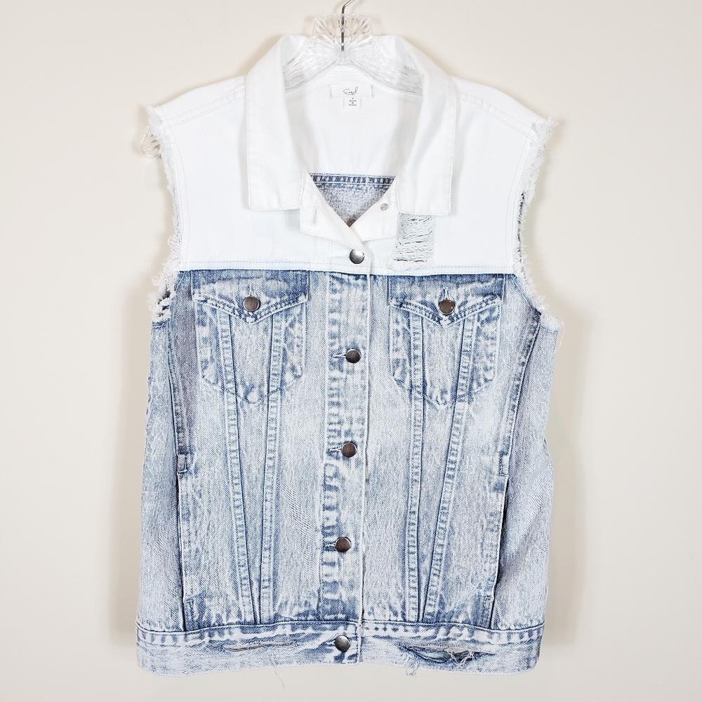 EASEL Distressed Two-Tone Washed Denim - Picture 3 of 7